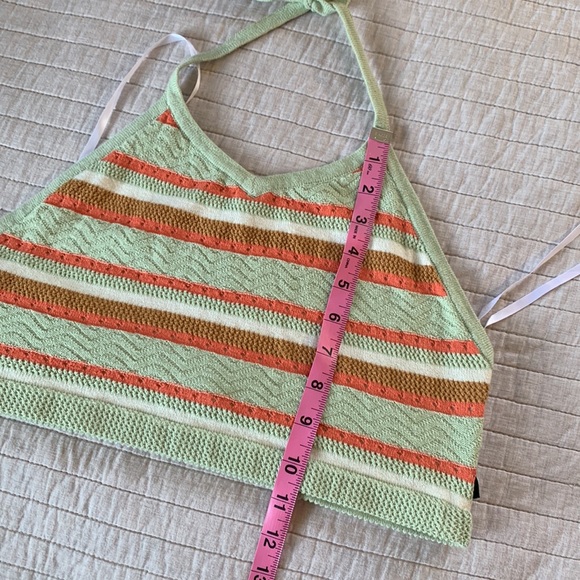 Rvca Y2K Ashley Smith Green and orange striped crochet knit halter crop top L - Picture 8 of 8